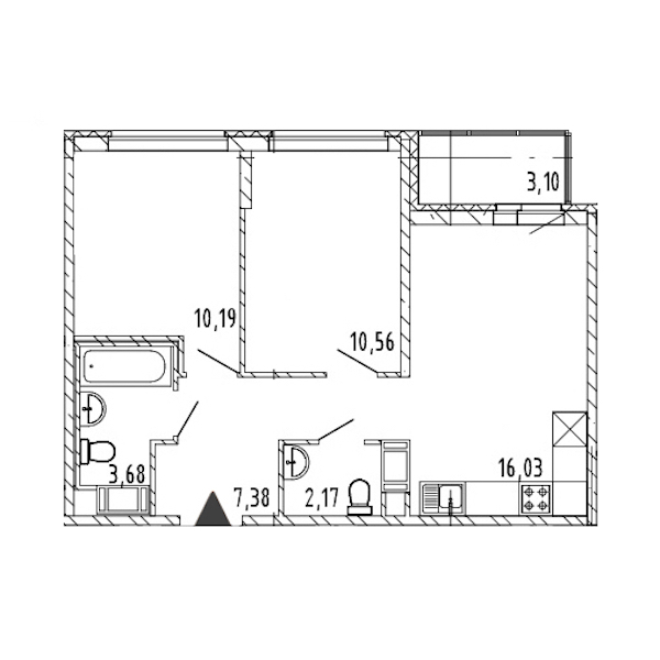 2-комнатная квартира 50.01 м², 9/17 эт., ЖК «Новые горизонты 2»